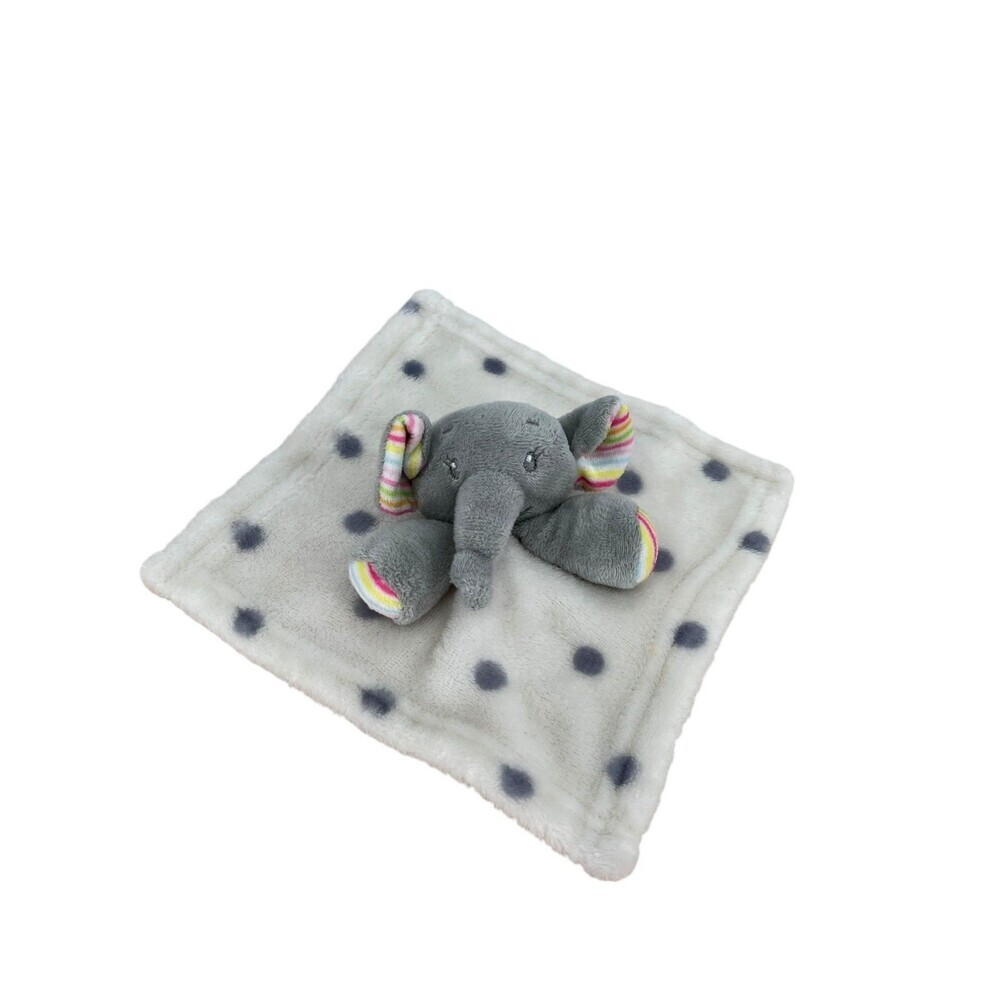 Elephant White Gray Lovey Polka Dots Rainbow Ears Security Blanket Plush